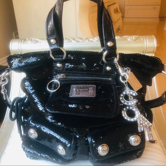 Coach Handbags - EUC Coach Poppy Spotlight Black Sequin Handbag